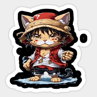 Cat and one piece Sticker